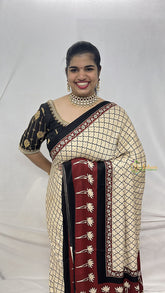 Vriksham Cream Designer Ajrakh Modal Silk Saree-VS4447